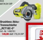 Aktuelles Brushless Akku-Trennschleifer „RCT18C-0“ Angebot bei toom Baumarkt in Oberhausen ab 149,99 €