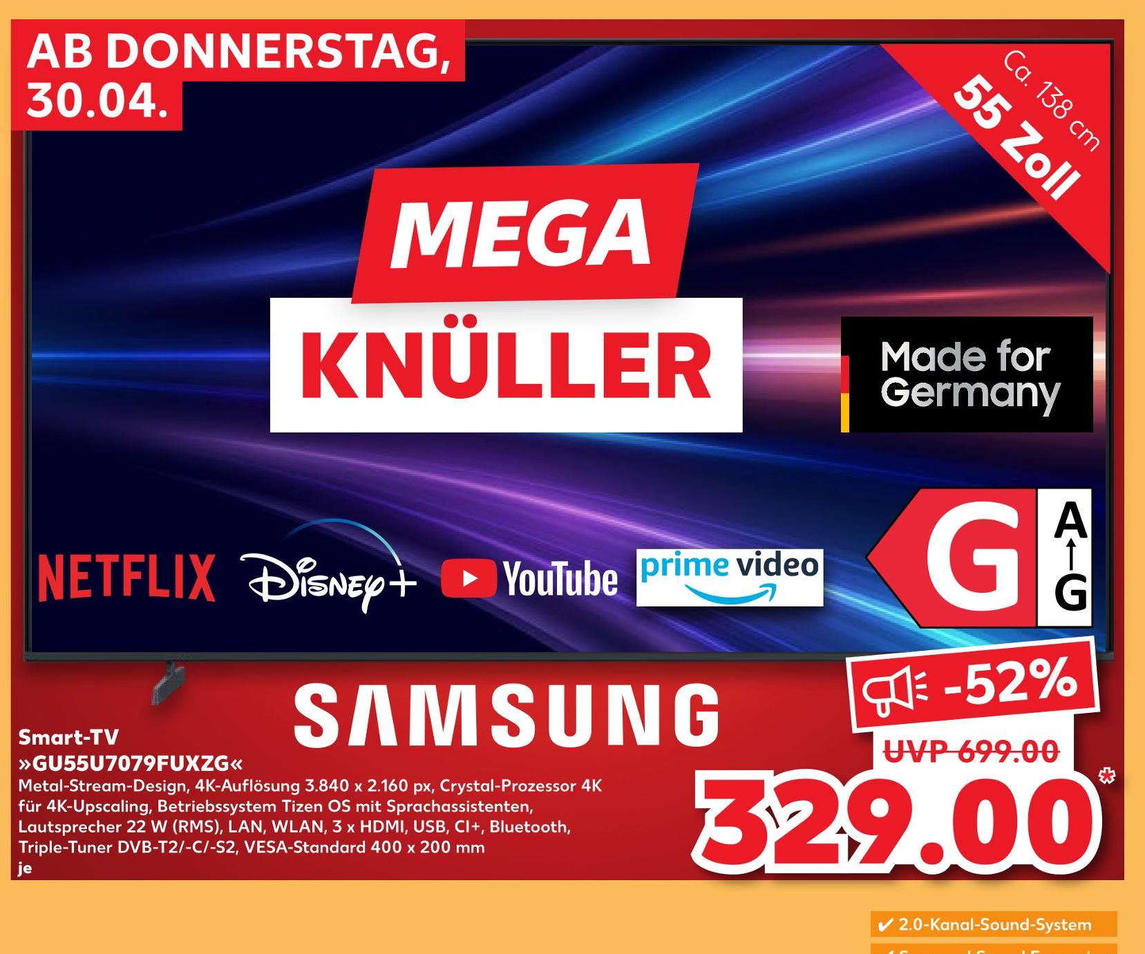 Aktuelles Smart-TV GU55U7079FUXZG Angebot bei Kaufland in Lübeck ab 329,00 €