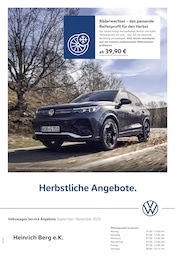 Volkswagen Prospekt "Herbstliche Angebote.", 1 Seite, 01.09.2025 - 01.09.2025 Aktueller Volkswagen Prospekt, "Herbstliche Angebote.", mit Angeboten der Woche, gültig von 01.09.2025 bis 01.09.2025