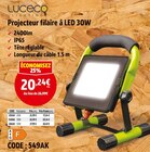 Projecteur filaire à led 30w - LUCECO en promo chez Screwfix Projecteur filaire à led 30w - LUCECO dans le catalogue Screwfix