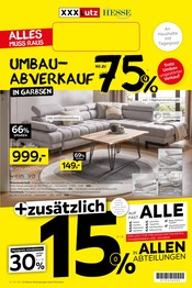 Aktueller XXXLutz Möbelhäuser Prospekt mit Wohnzimmer, "UMBAUABVERKAUF IN GARBSEN", Seite 1