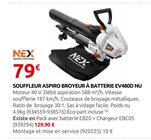 Souffleur Aspiro Broyeur à Batterie EV480D NU - NEX - Rural Master à Villeneuve-sur-Lot Souffleur Aspiro Broyeur à Batterie EV480D NU - NEX en promo chez Rural Master Villeneuve-sur-Lot à 79,00 €