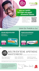 mea - meine apotheke Apotheken Prospekt der aktuellen Woche mit 4 Seiten, gültig von 01.06.2026 bis 30.06.2026, in Wartenberg und Umgebung Aktueller mea - meine apotheke Apotheken Prospekt in Wartenberg und Umgebung, "Unsere Juni-Angebote" mit 4 Seiten, 01.06.2026 - 30.06.2026