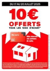 Catalogue Bricolage Brico Dépôt en cours à Greuville et alentours, "10€ OFFERTS", 1 page, 17/07/2025 - 20/07/2025