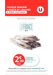 Prospectus Super U, "CHAQUE SEMAINE, 4 FRUITS ET LÉGUMES À PRIX COÛTANT" à Bavinchove et alentours, 1 page, 22/05/2025 - 24/05/2025 Catalogue Super U "CHAQUE SEMAINE, 4 FRUITS ET LÉGUMES À PRIX COÛTANT" à Bavinchove et alentours, 1 page, 22/05/2025 - 24/05/2025