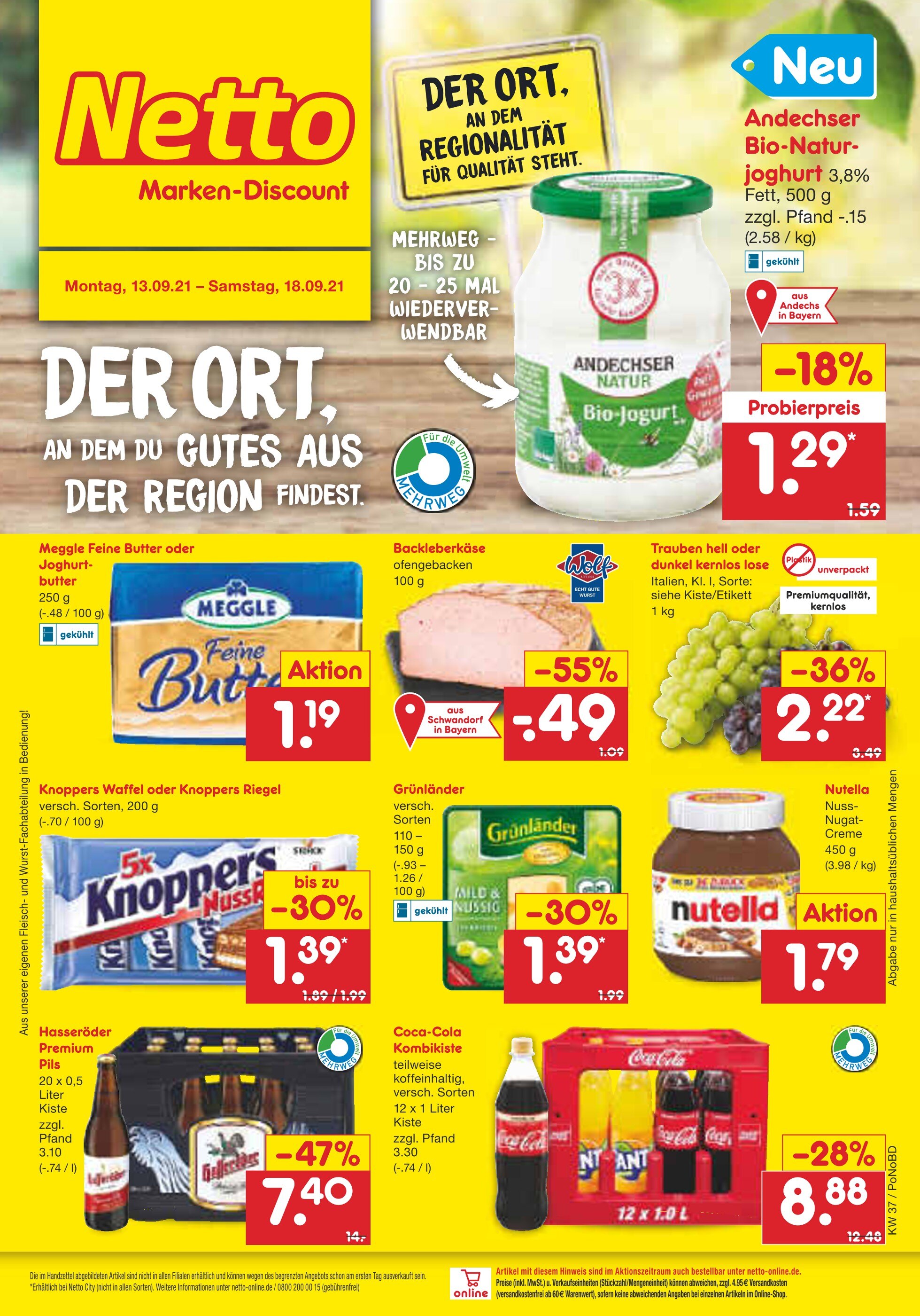 Netto Marken-Discount Prospekt für Grafenwöhr mit 45 Seiten Netto Marken-Discount Prospekt für Grafenwöhr: "DER ORT, AN DEM REGIONALITÄT FÜR QUALITÄT STEHT.", 45 Seiten, 13.09.2021 - 18.09.2021