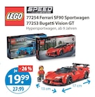77254 Ferrari SF90 Sportwagen oder 77253 Bugatti Vision GT von LEGO im aktuellen V-Markt Prospekt für 19,99 €