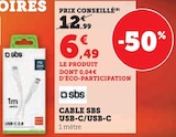 Câble USB-C/USB-C - SBS en promo chez Hyper U Saintes à 6,49 €