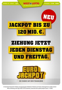 Westlotto Mettmann Prospekt der aktuellen Woche, gültig von 25.01.2023 bis 27.01.2023 Aktueller Westlotto Mettmann Prospekt "Diesen Freitag rd. 93 Mio. €" mit 3 Seiten