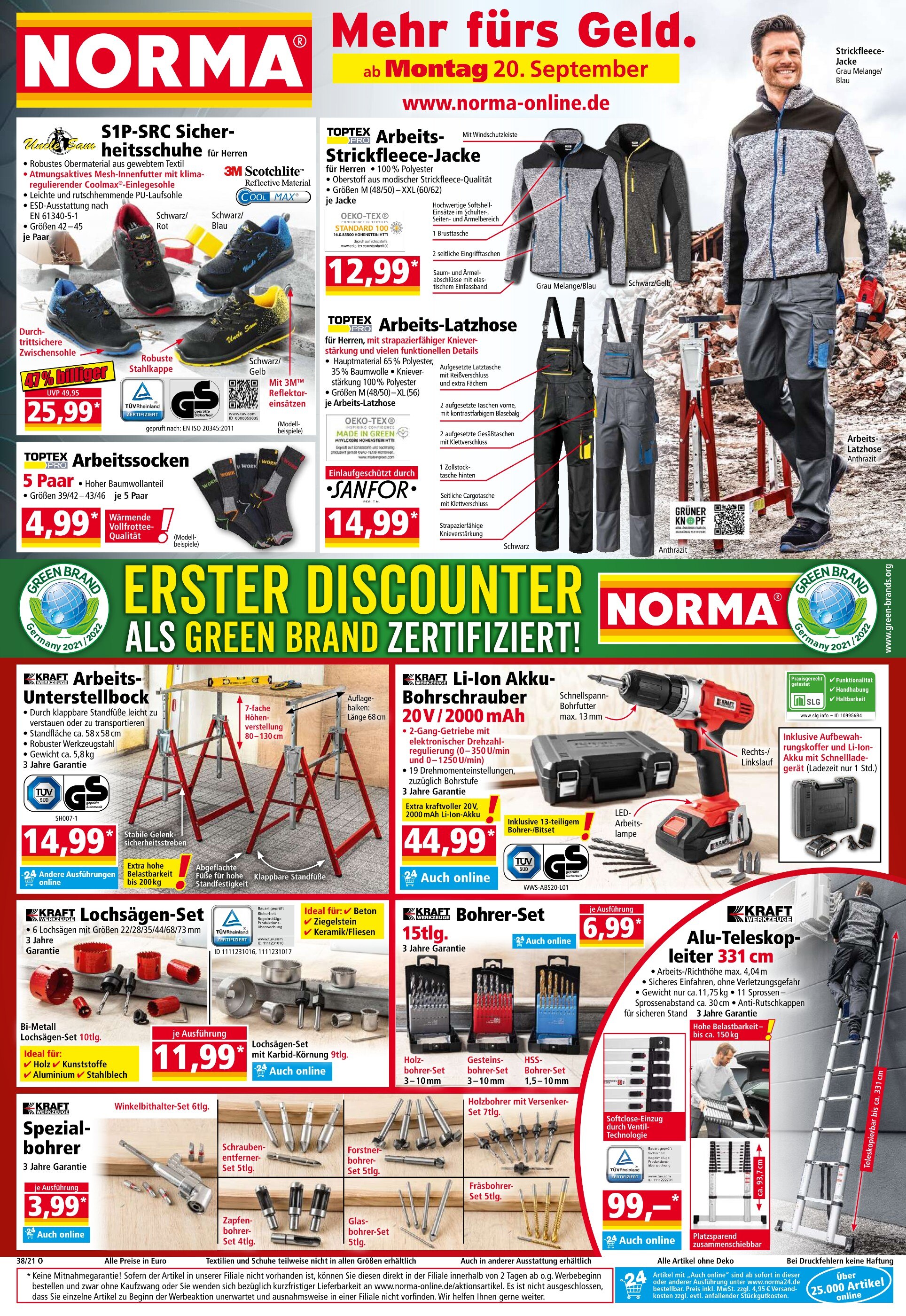 Norma Prospekt für Drahnsdorf mit 14 Seiten Norma Prospekt für Drahnsdorf: "Mehr für's Geld.", 14 Seiten, 20.09.2021 - 25.09.2021