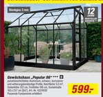 toom Baumarkt - Gewächshaus „Popular 86“ Angebot im Prospekt Gewächshaus „Popular 86“ bei toom Baumarkt im Prospekt "" für 599,00 €