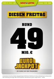 Westlotto Prospekt für Köln mit 3 Seiten Westlotto Prospekt für Köln: "Diesen Freitag rd. 49 Mio. €", 3 Seiten, 05.10.2022 - 07.10.2022