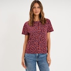 Promo T-shirt coton col rond manches courtes bordeaux femme à 5,99 € dans le catalogue La Halle à Dreux
