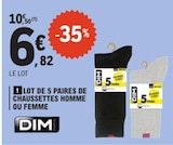 Lot de 5 paires de chaussettes homme ou femme - Dim en promo chez E.Leclerc Nantes à 6,82 €