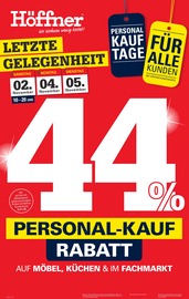 Aktueller Höffner Möbel & Einrichtung Prospekt in Mönchengladbach und Umgebung, "44% PERSONAL-KAUF RABATT" mit 4 Seiten, 23.10.2024 - 05.11.2024