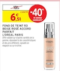 Fond de Teint R3 Beige Rosé Accord Parfait - L'Oreal Paris dans le catalogue Intermarché Super