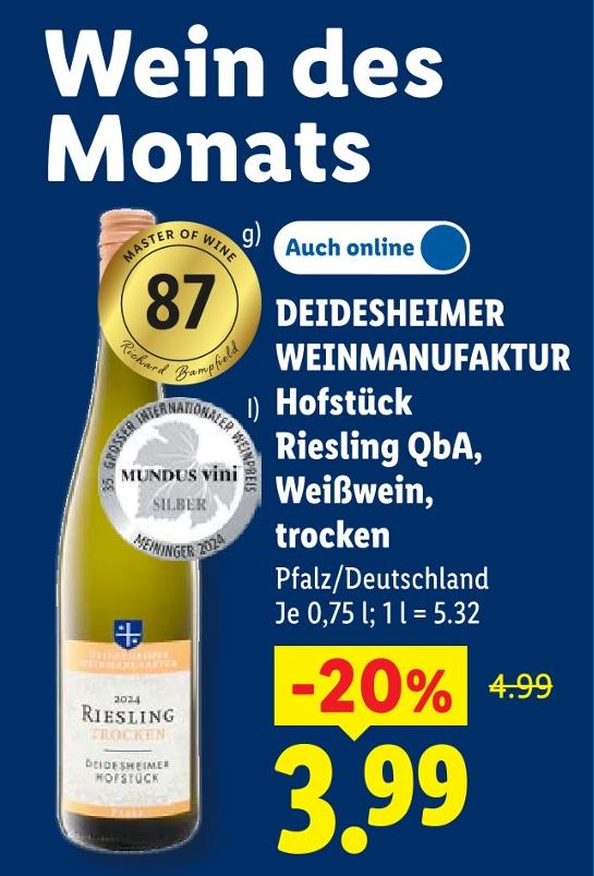 Hofstück Riesling QbA, Weißwein, trocken