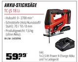 Akku-Stichsäge TC-JS 18 Li für 59,99 € bei OBI im Angebot Akku-Stichsäge TC-JS 18 Li im aktuellen OBI Prospekt