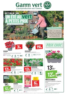 Catalogue Gamm vert à Détrier cette semaine, valable du 27/05/2026 au 07/06/2026 Prospectus Gamm vert à Détrier, "UN ÉTÉ AU VERT À PETITS PRIX", 4 pages de promos valables du 27/05/2026 au 07/06/2026