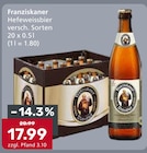 Aktuelle Franziskaner Angebote bei Getränke König in Augsburg Aktuelles Hefeweissbier Angebot bei Getränke König in Augsburg ab 17,99 €