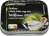 Sardines à l’huile d’olive vierge extra millésimées - CASINO DELICES en promo chez Casino Supermarchés Boulogne-Billancourt à 2,21 €