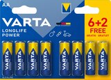 VARTA Longlife Power - 8 piles alcalines - AA LR06 - Varta en promo chez Bureau Vallée Lyon à 5,79 €