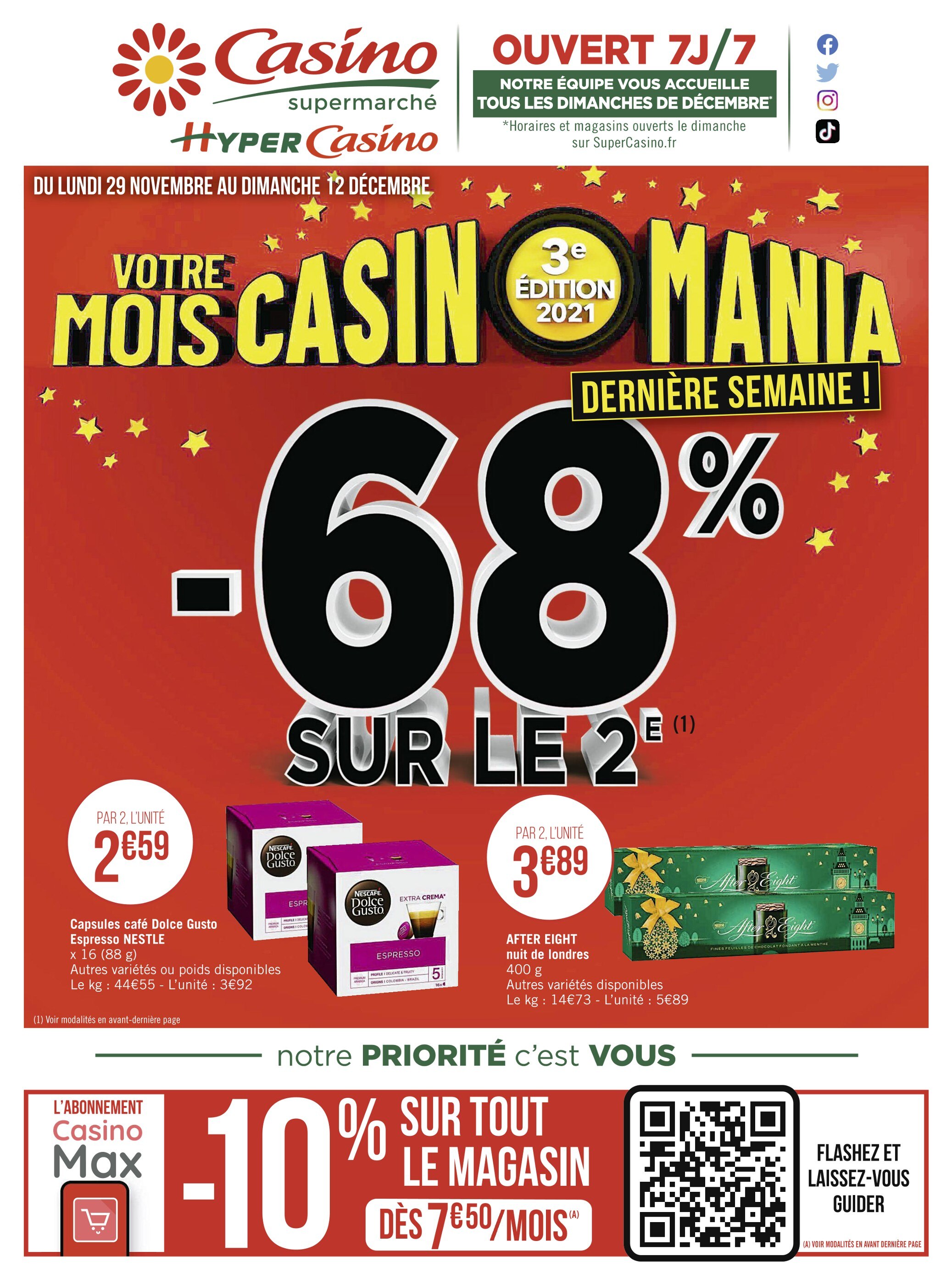 Catalogue Casino Supermarchés à Carvin, avec 28 pages Prospectus Casino Supermarchés à Carvin, "Votre mois Casinomania", 28 pages, 29/11/2021 - 12/12/2021