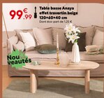 Table basse Anaya effet travertin beige 120×60×40 cm en promo chez Maxi Bazar Antibes à 99,99 €