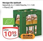 Bio Apfelsaft im Angebot bei GLOBUS in Bad Kreuznach Bio Apfelsaft Angebote von Merziger bei GLOBUS Bad Kreuznach für 10,99 €