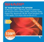 Android im V-Markt Prospekt Android Smart TV 32FH2EW von SHARP im aktuellen V-Markt Prospekt für 139,00 €
