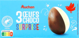 3 OEUFS SURPRISE AU CHOCOLAT LAIT ET BLANC AUCHAN - AUCHAN en promo chez Auchan Hypermarché Angoulême à 1,99 €