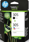 HP 305 - Pack de 2 - noir et 3 couleurs - cartouche d'encre originale (6ZD17AE) - HP en promo chez Bureau Vallée HP 305 - Pack de 2 - noir et 3 couleurs - cartouche d'encre originale (6ZD17AE) - HP dans le catalogue Bureau Vallée