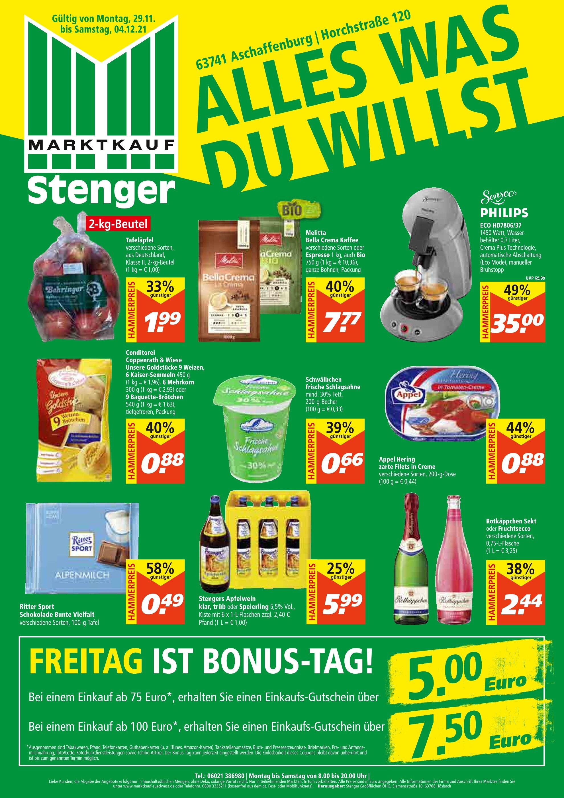 Marktkauf Stenger Prospekt für Aschaffenburg mit 2 Seiten Marktkauf Stenger Prospekt für Aschaffenburg: "Alles was du willst", 2 Seiten, 29.11.2021 - 04.12.2021
