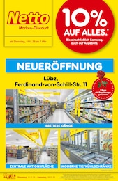Netto Marken-Discount Prospekt "Neueröffnung - 10% auf ALLES" für Lübz, 6 Seiten, 11.11.2025 - 15.11.2025