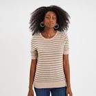 Pull manches courtes col rond beige femme dans le catalogue La Halle
