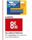 Piles LONGLIFE POWER AAA - VARTA en promo chez Bricorama Saint-Maur-des-Fossés à 8,90 €