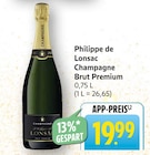 Champagne Brut Premium Angebote von Philippe de Lonsac bei E center Neunkirchen für 19,99 €