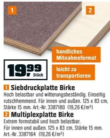 Siebdruckplatte Birke oder Multiplexplatte Birke bei OBI in Schwerte Siebdruckplatte Birke oder Multiplexplatte Birke im Angebot bei OBI Schwerte für 19,99 €