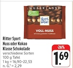 Nuss oder Kakao Klasse Schokolade im Angebot bei EDEKA in Dresden Nuss oder Kakao Klasse Schokolade Angebote von Ritter Sport bei EDEKA Dresden für 1,69 €