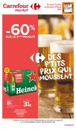 Catalogue Carrefour Market à Saint-Roch, avec 14 pages Prospectus Carrefour Market à Saint-Roch, "Des p'tits prix qui moussent", 14 pages, 31/01/2023 - 12/02/2023
