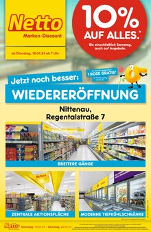 Netto Marken-Discount Prospekt "Wiedereröffnung - 10% auf alles" mit  Seiten (Nittenau)