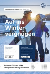 Volkswagen Prospekt für Leisnig mit 1 Seite Volkswagen Prospekt für Leisnig: "Auf ins Wintervergnügen", 1 Seite, 01.01.2025 - 28.02.2025