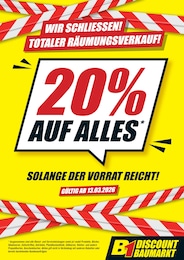 B1 Discount Baumarkt Prospekt für Delitzsch: "WIR SCHLIESSEN! TOTALER RÄUMUNGSVERKAUF!", 2 Seiten, 13.03.2026 - 27.03.2026