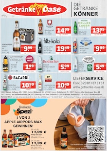 Bacardi im aktuellen Getränke Oase Prospekt (Hamm) Bacardi im Getränke Oase Prospekt "Aktuelle Angebote" mit 1 Seiten (Hamm)