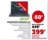 Ordinateur portable 15,6" - ACER - Hyper U à Belfort Ordinateur portable 15,6" - ACER en promo chez Hyper U Belfort à 399,00 €
