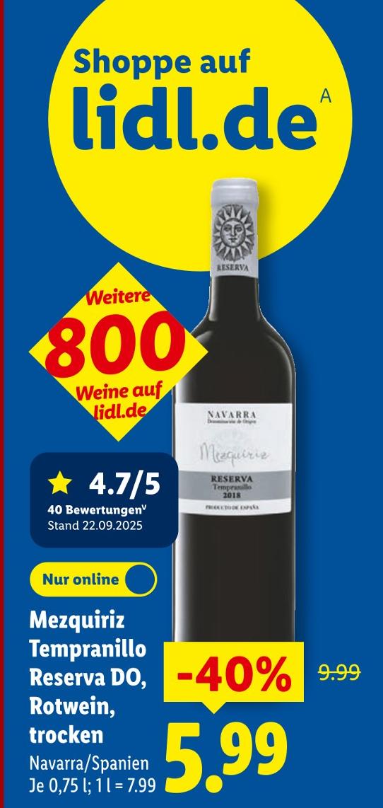 Mezquiriz Tempranillo Reserva DO, Rotwein, trocken
