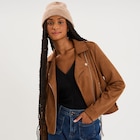 Veste biker en suédine ajustée camel femme en promo chez La Halle Grenoble à 39,99 €