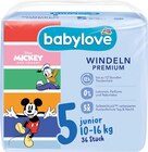 Windeln Premium Disney Gr. 5 Junior (10-16 kg) im dm-drogerie markt Prospekt Windeln Premium Disney Gr. 5 Junior (10-16 kg) von babylove im aktuellen dm-drogerie markt Prospekt für 5,55 €
