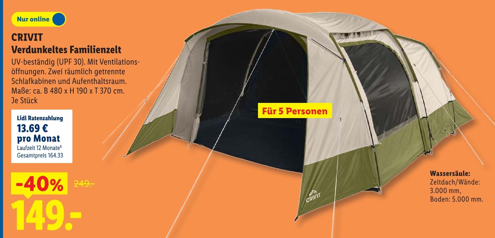 Verdunkeltes Familienzelt