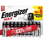 Lot de 15 piles + 5 offertes Energizer Max AA/LR6 - ENERGIZER - Carrefour à Rueil-Malmaison Lot de 15 piles + 5 offertes Energizer Max AA/LR6 - ENERGIZER en promo chez Carrefour Rueil-Malmaison à 9,99 €